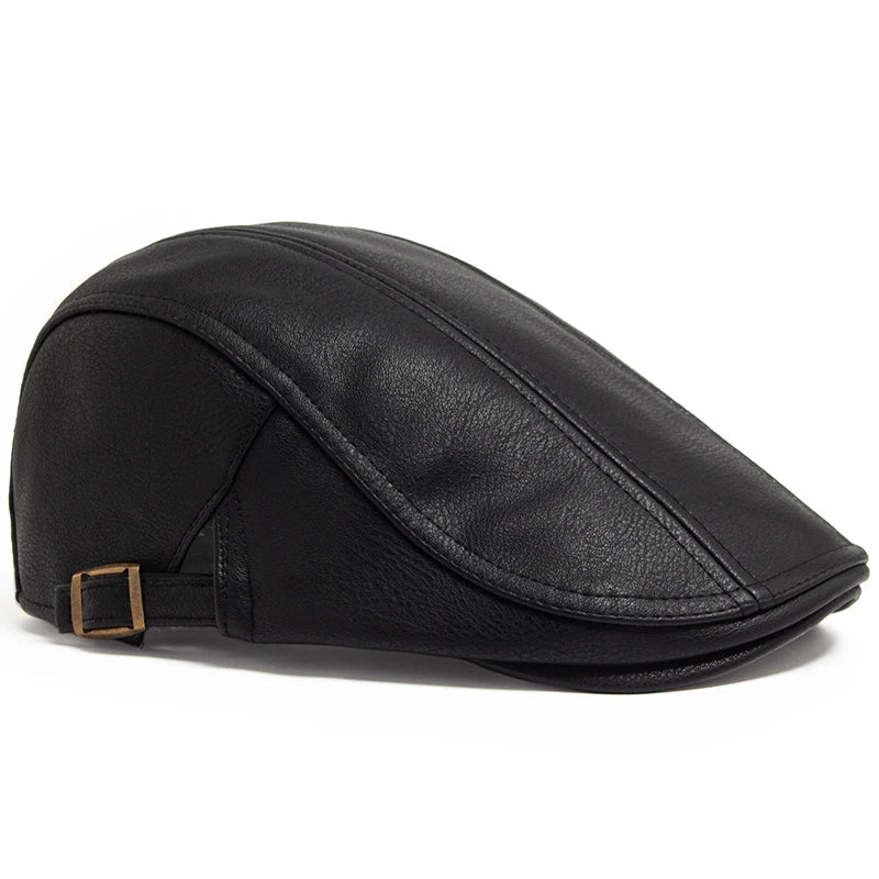 Casquette Plate en Simili Cuir - Style Vintage Anglais