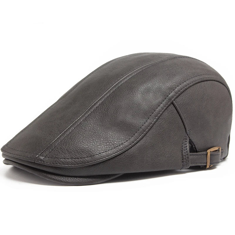 Casquette Plate en Simili Cuir - Style Vintage Anglais