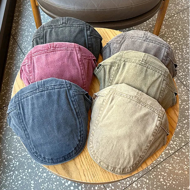 Casquette Plate en Jean Délavé - Style Rétro Américain
