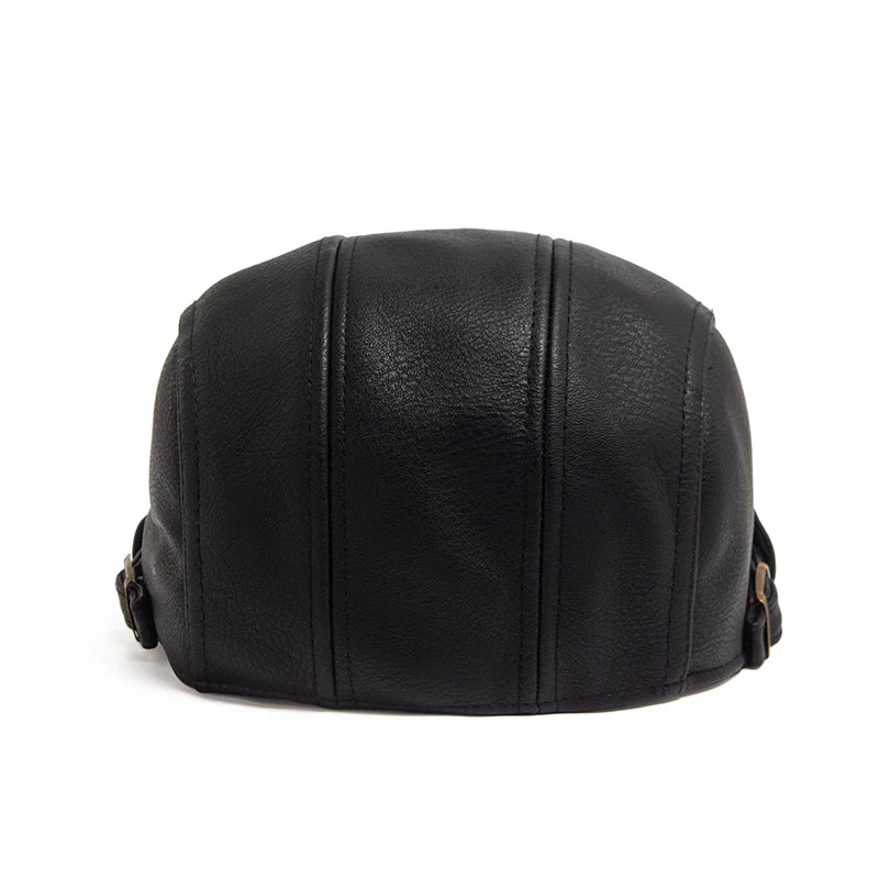 Casquette Plate en Simili Cuir - Style Vintage Anglais