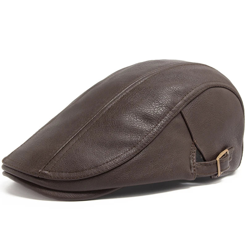 Casquette Plate en Simili Cuir - Style Vintage Anglais