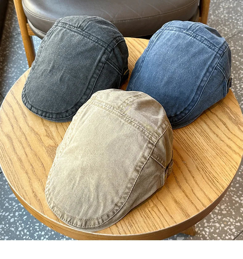 Casquette Plate en Jean Délavé - Style Rétro Américain